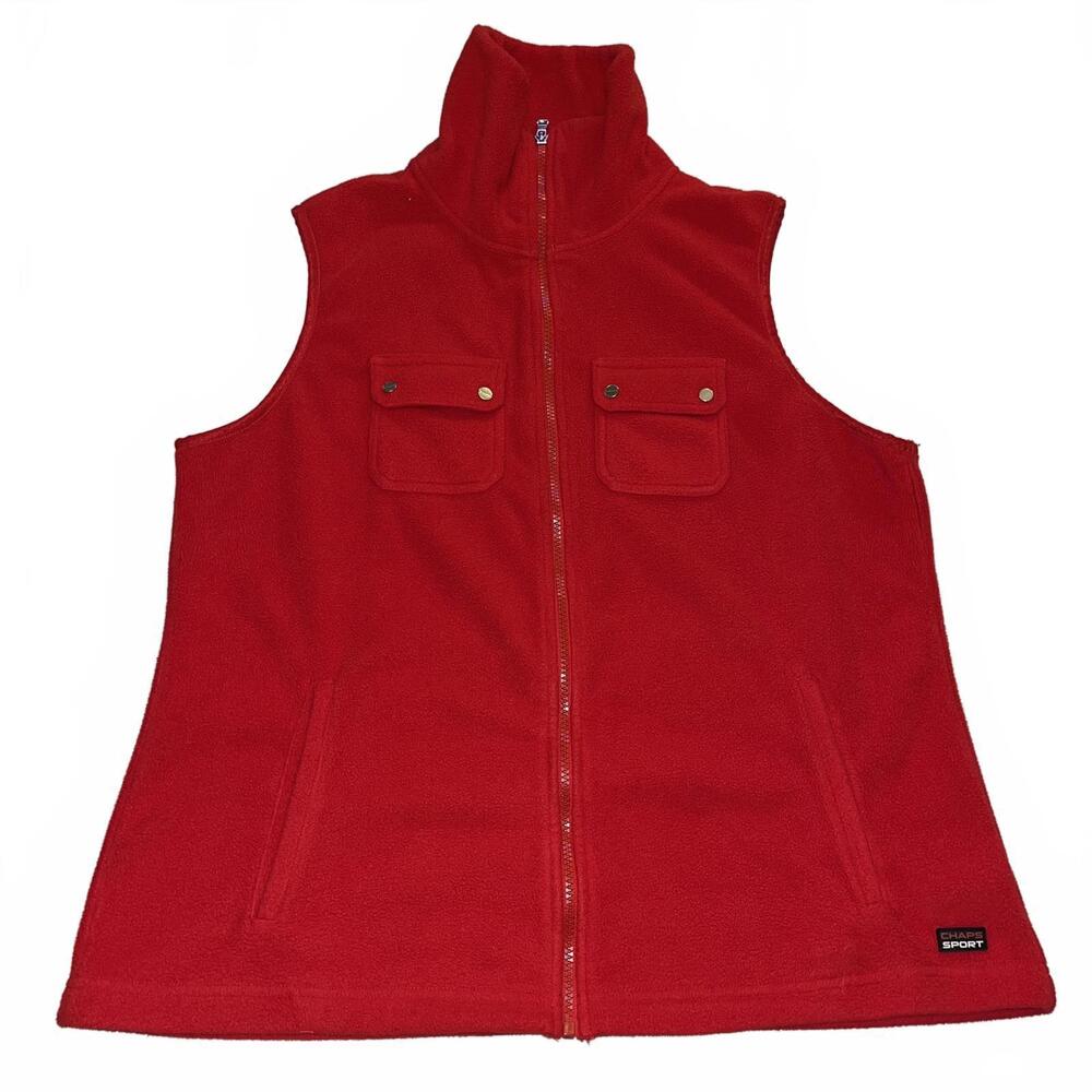 Chaps Sport Women's Red Fleece Vest XL Cozy Soft Warm Full Zip 4 Pockets